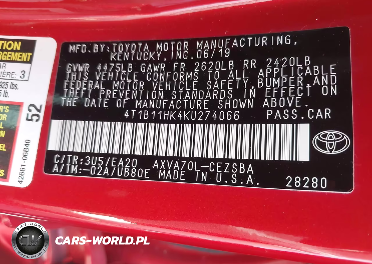 2019 Toyota Camry Se VIN:4T1B11HK4KU274066 - 9