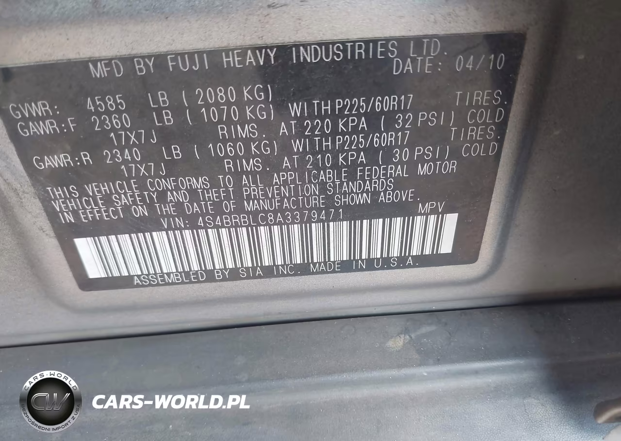 2010 Subaru Outback 2.5I Limited VIN:4S4BRBLC8A3379471 - 9