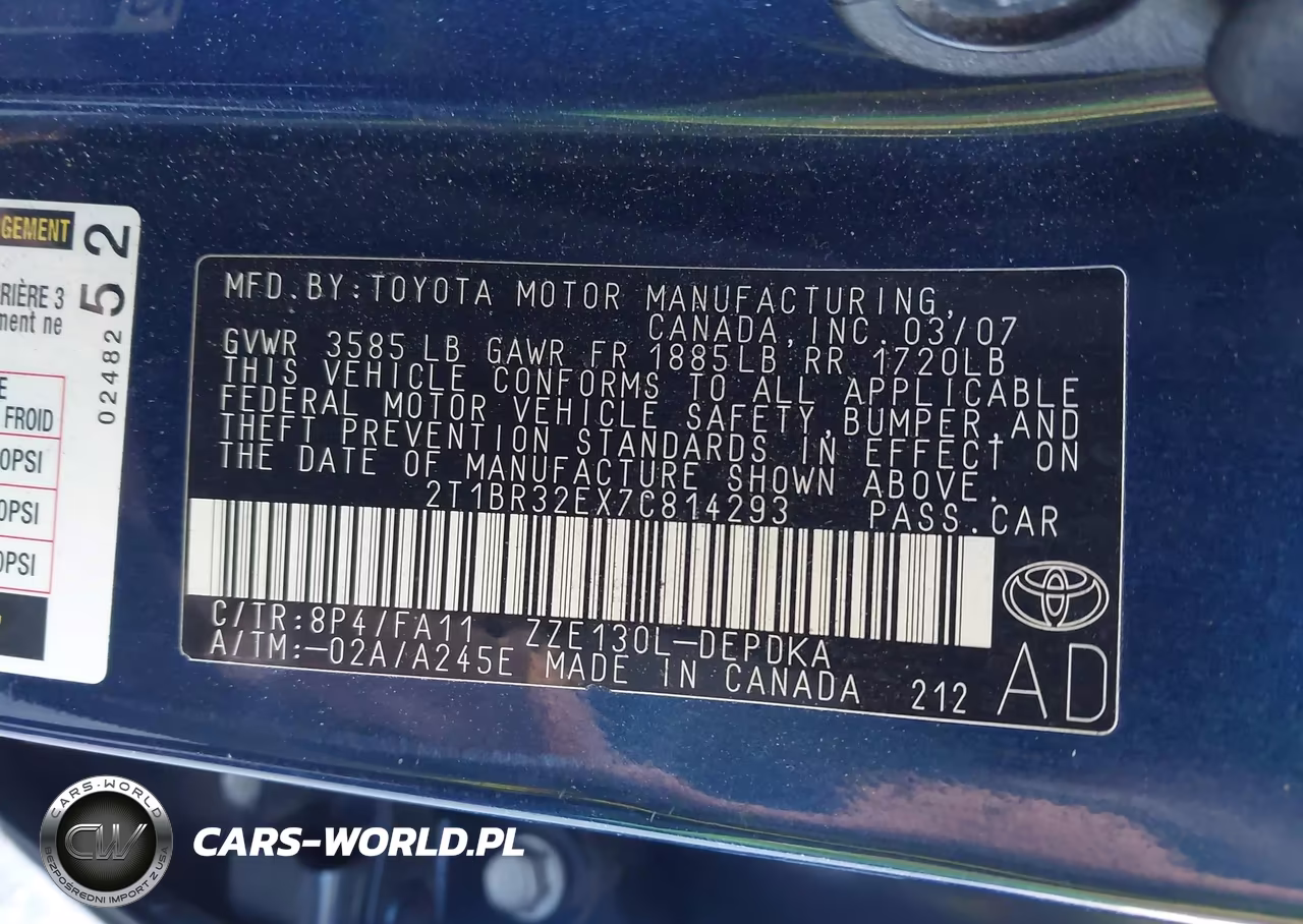 2007 Toyota Corolla Ce VIN:2T1BR32EX7C814293 - 9
