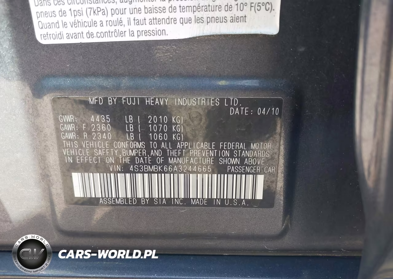 2010 Subaru Legacy 2.5I Limited VIN:4S3BMBK66A3244665 - 9