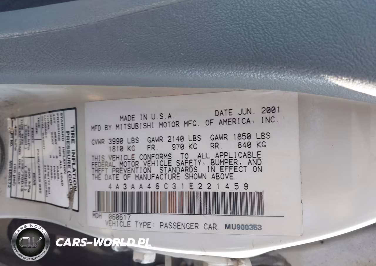 2001 Mitsubishi Galant Es VIN:4A3AA46G31E221459 - 9