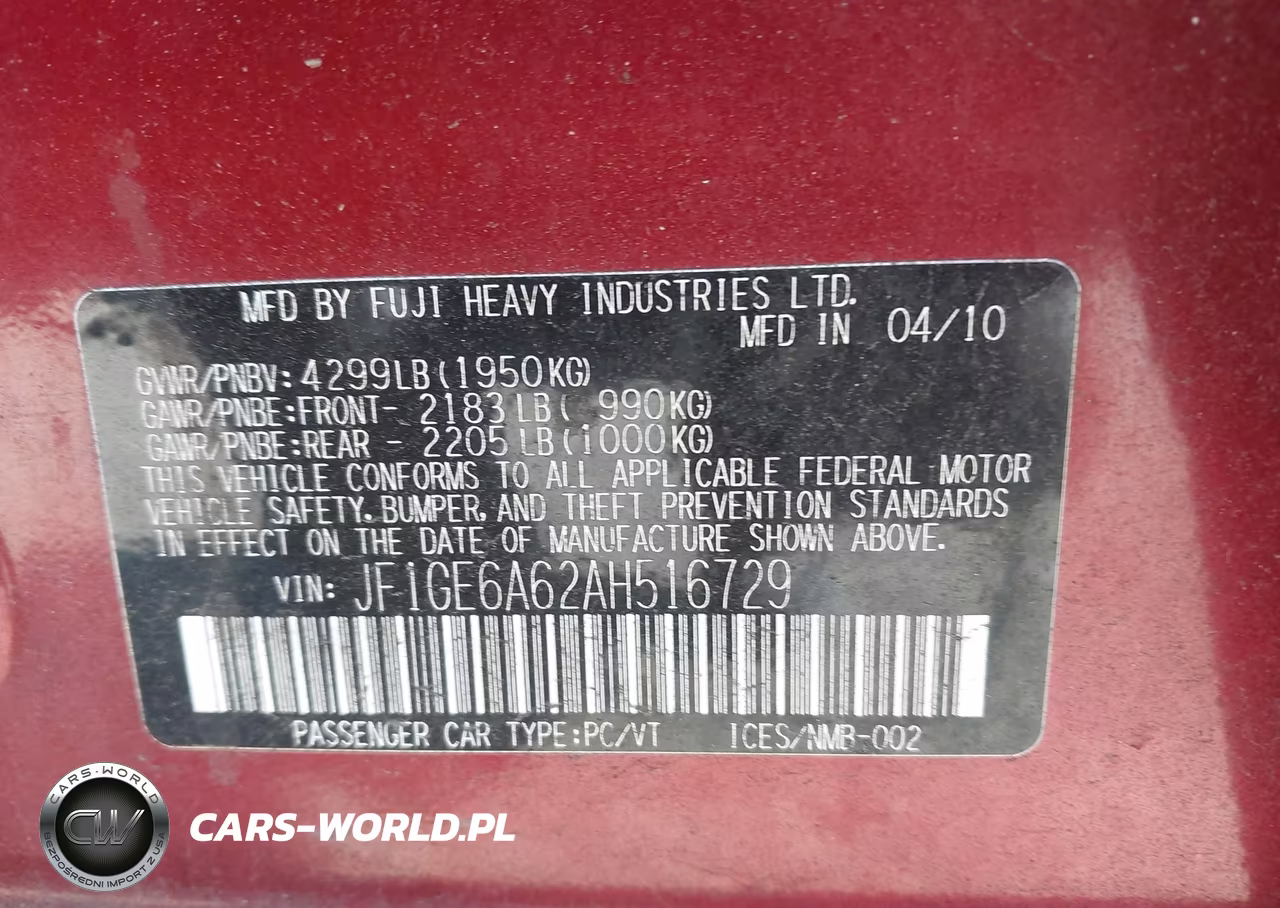 2010 Subaru Impreza 2.5I VIN:JF1GE6A62AH516729 - 9