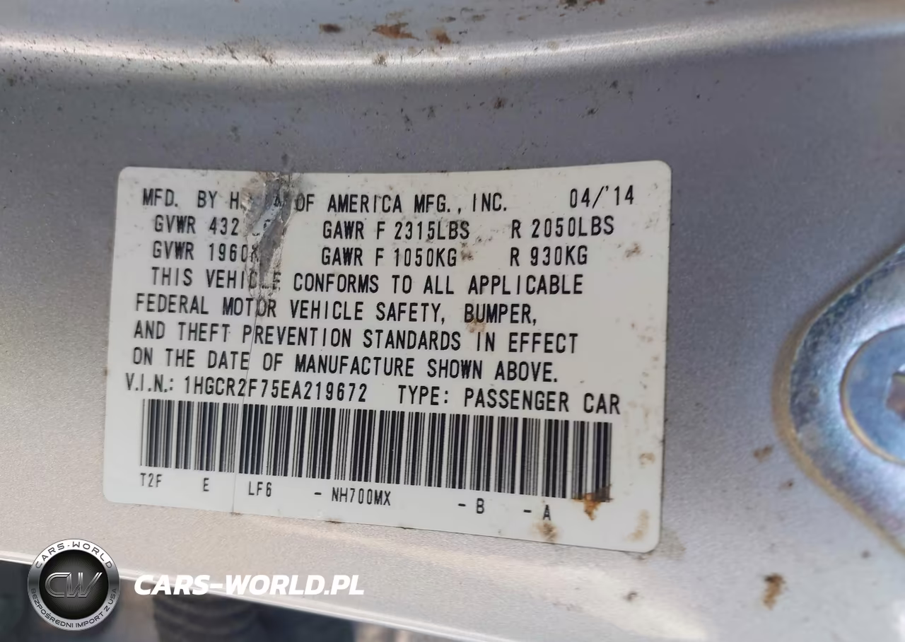 2014 Honda Accord Ex VIN:1HGCR2F75EA219672 - 9
