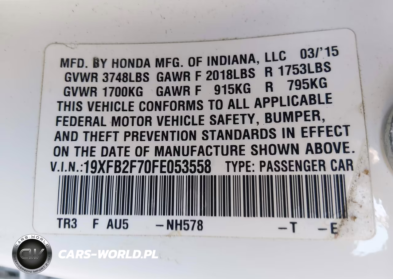 2015 Honda Civic Se VIN:19XFB2F70FE053558 - 9