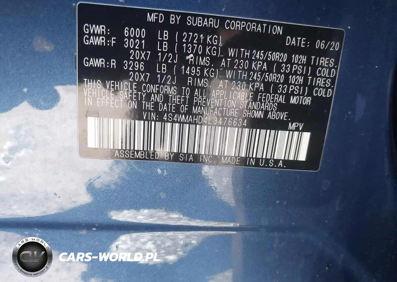 2020 Subaru Ascent Premium VIN:4S4WMAHD4L3476634 - 9
