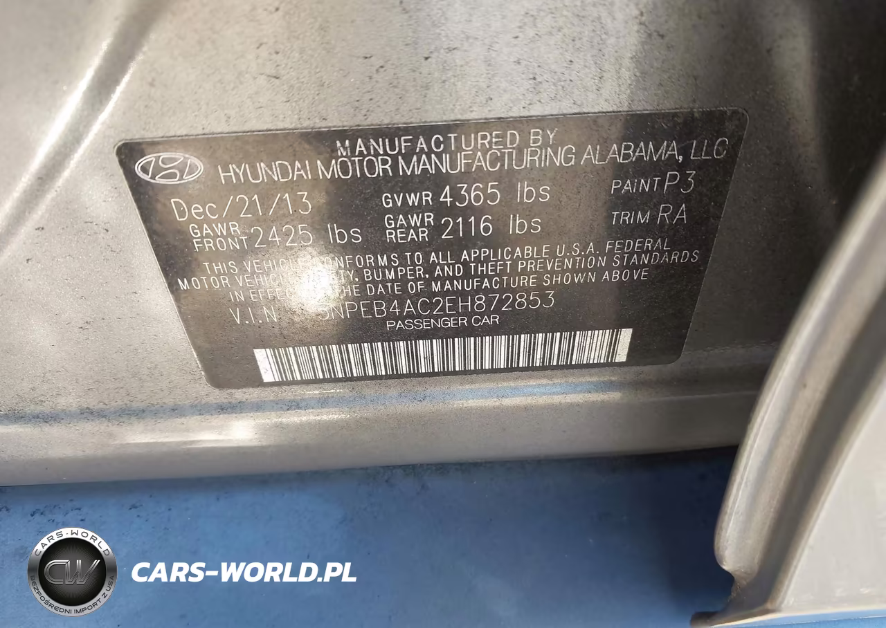 2014 Hyundai Sonata Gls VIN:5NPEB4AC2EH872853 - 9