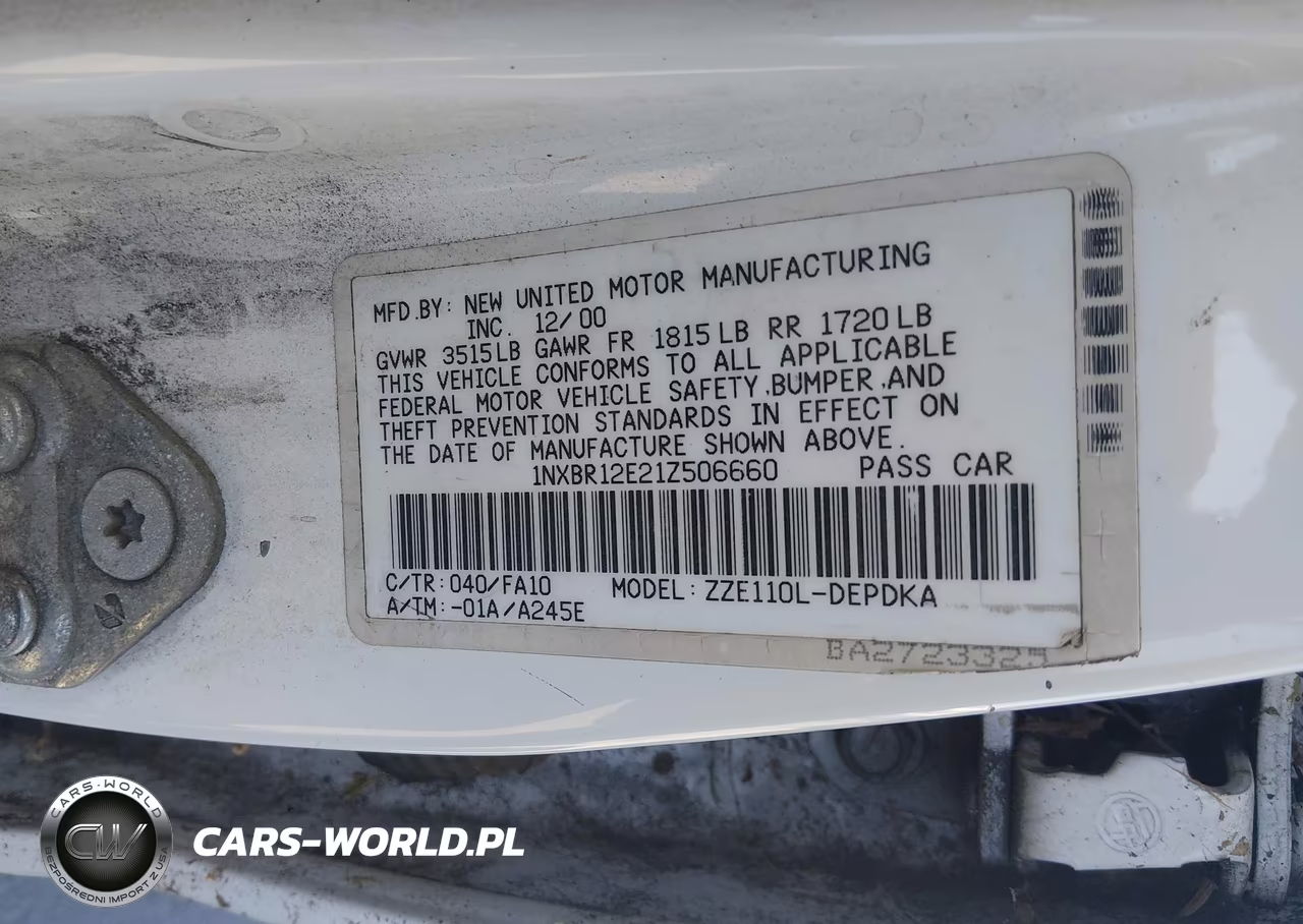 2001 Toyota Corolla Le VIN:1NXBR12E21Z506660 - 9