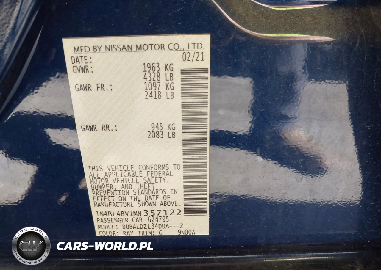 2021 Nissan Altima S Fwd VIN:1N4BL4BV1MN357122 - 9