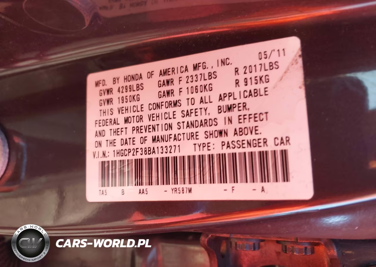 2011 Honda Accord 2.4 Lx VIN:1HGCP2F38BA133271 - 9