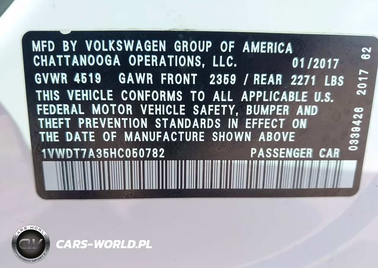 2017 Volkswagen Passat 1.8T R-Line VIN:1VWDT7A35HC050782 - 9