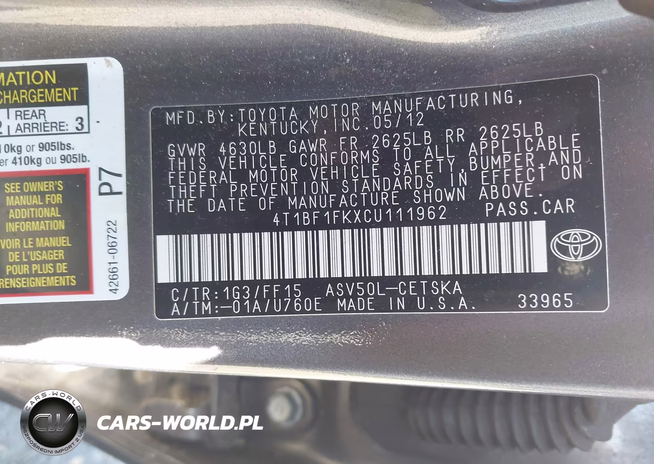 2012 Toyota Camry Se VIN:4T1BF1FKXCU111962 - 9