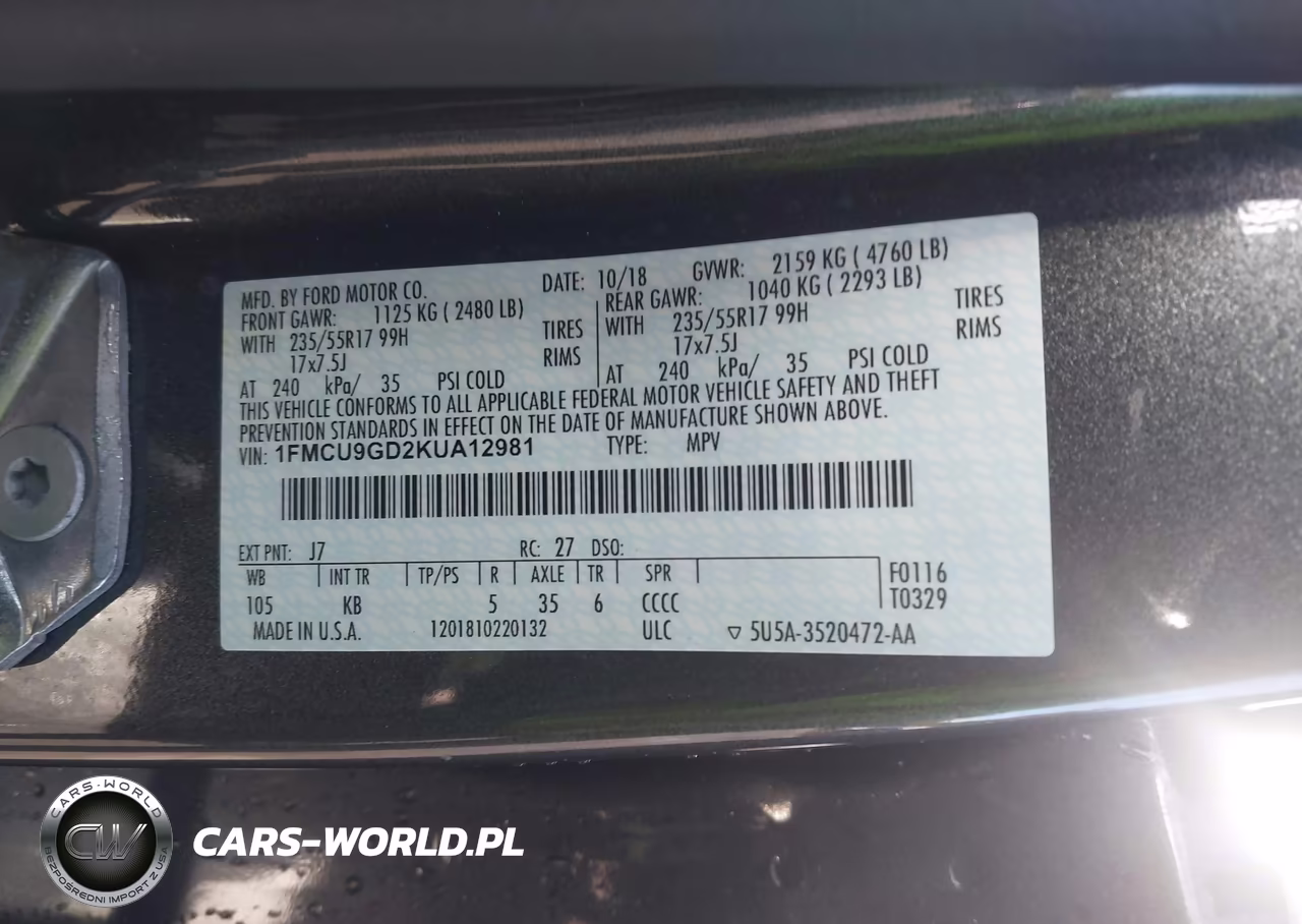 2019 Ford Escape Se VIN:1FMCU9GD2KUA12981 - 9