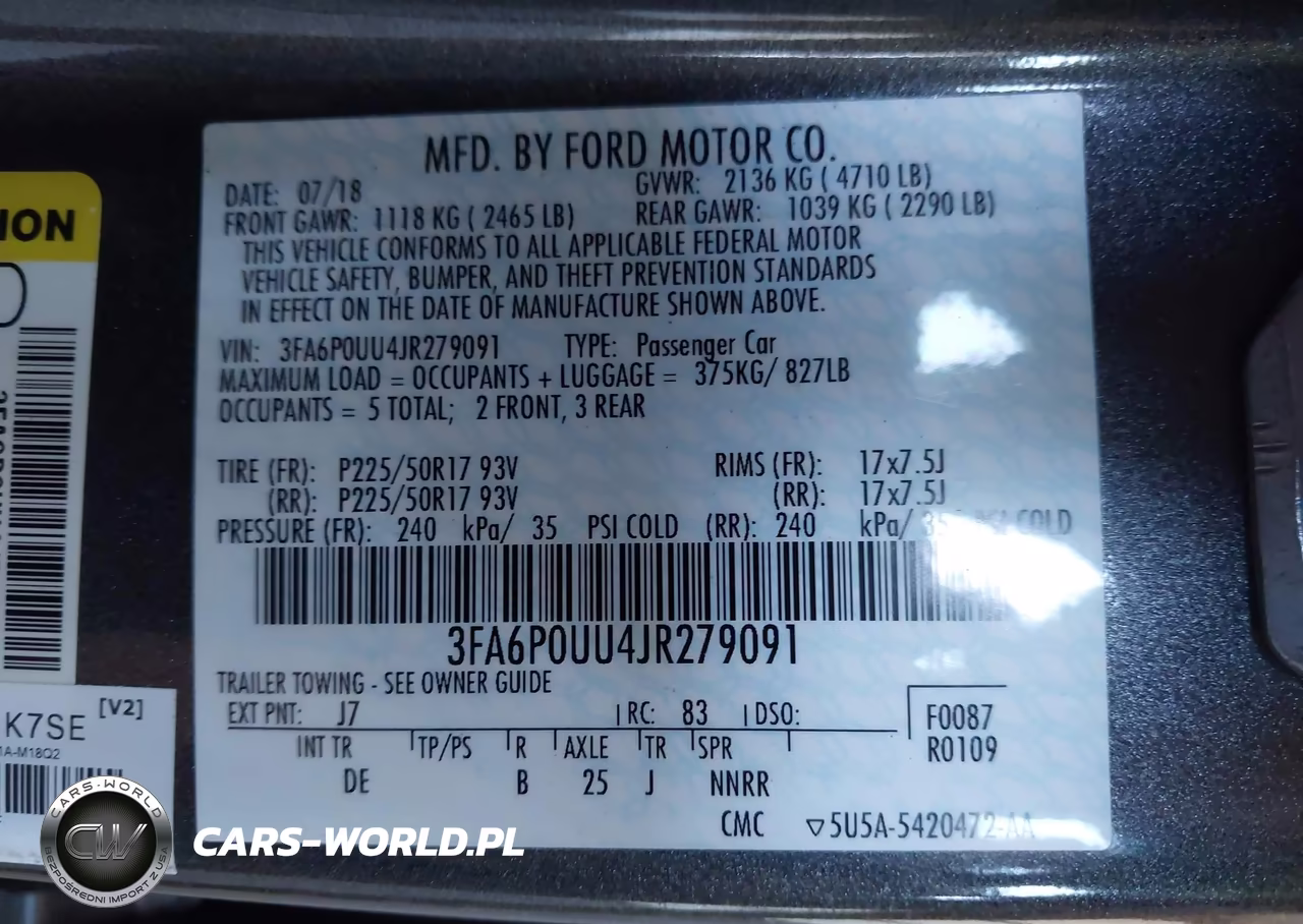 2018 Ford Fusion Hybrid S VIN:3FA6P0UU4JR279091 - 9