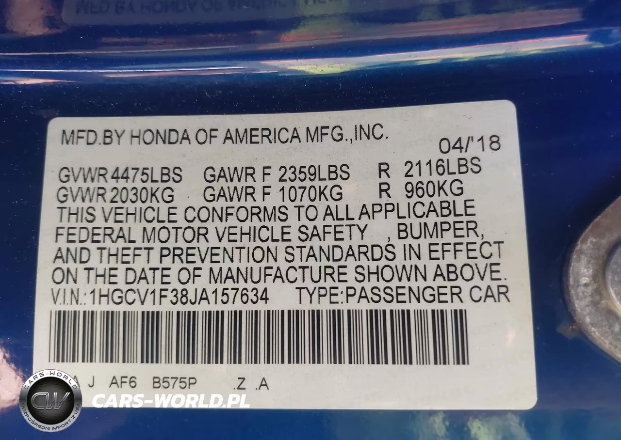 2018 Honda Accord Sport VIN:1HGCV1F38JA157634 - 9