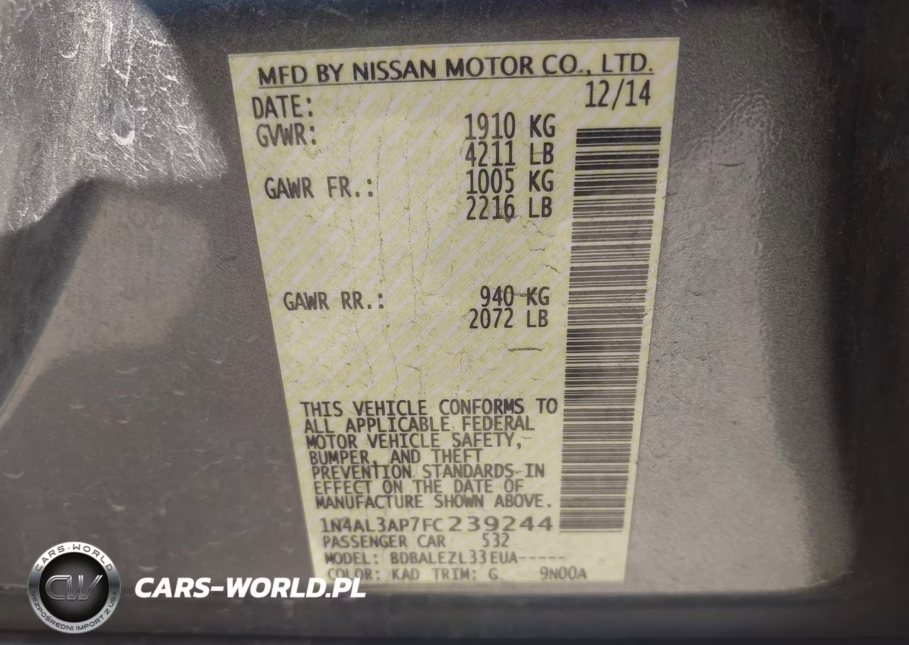 2015 Nissan Altima 2.5-2.5 S-2.5 Sl-2.5 Sv VIN:1N4AL3AP7FC239244 - 9