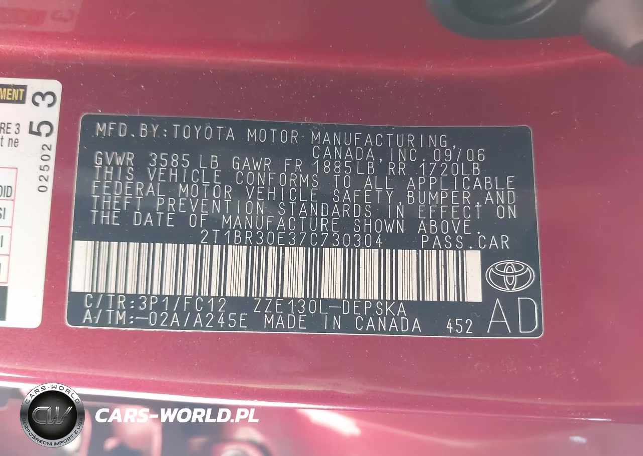 2007 Toyota Corolla S VIN:2T1BR30E37C730304 - 9