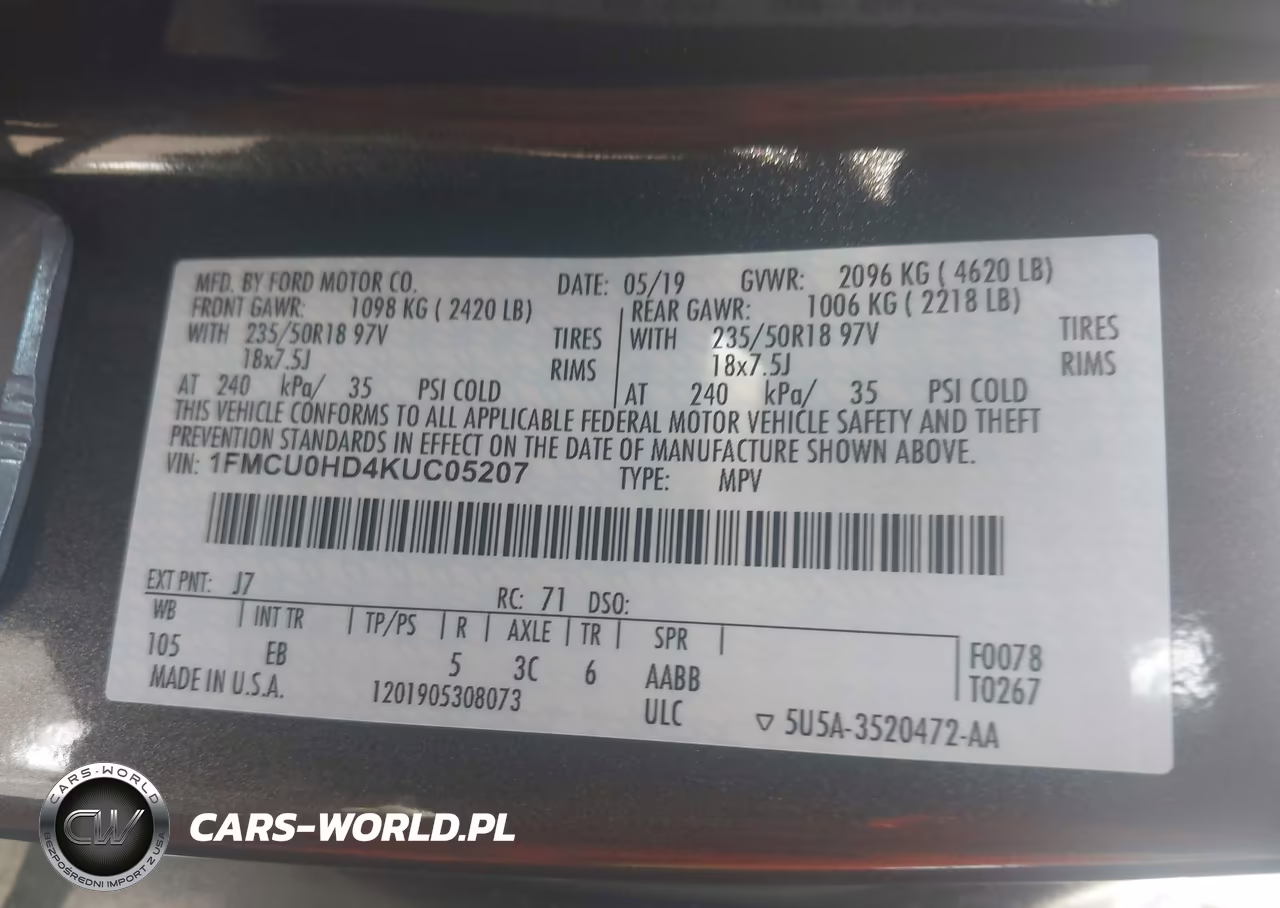 2019 Ford Escape Sel VIN:1FMCU0HD4KUC05207 - 9