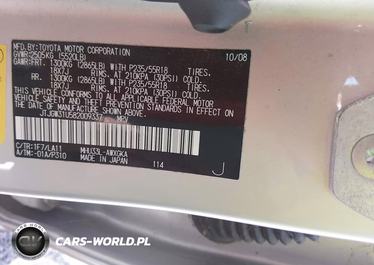 2008 Lexus Rx 400H VIN:JTJGW31U582009337 - 9