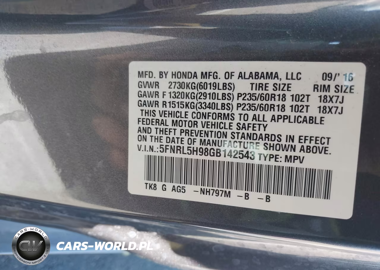 2016 Honda Odyssey Touring-Touring Elite VIN:5FNRL5H98GB142543 - 9