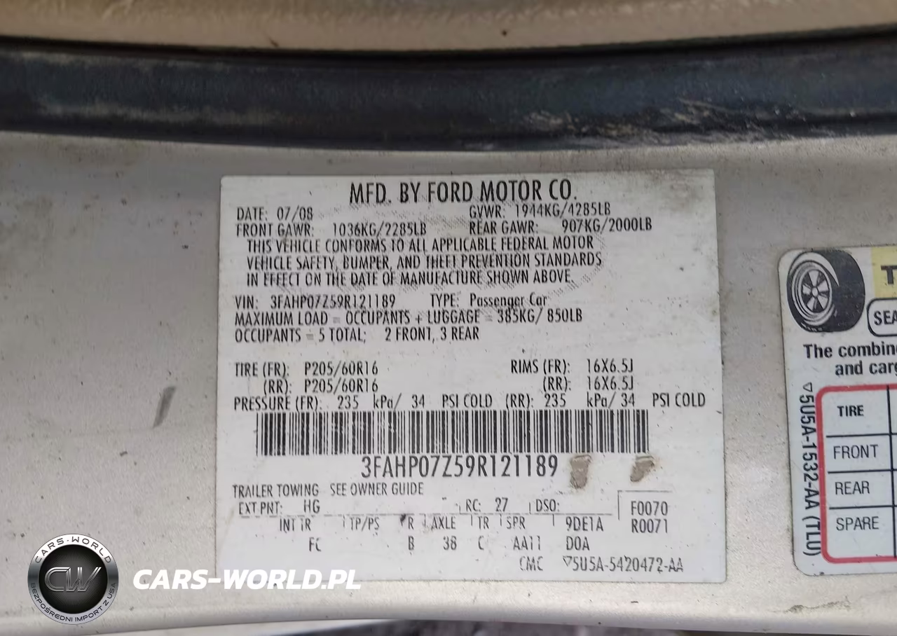 2009 Ford Fusion Se VIN:3FAHP07Z59R121189 - 9