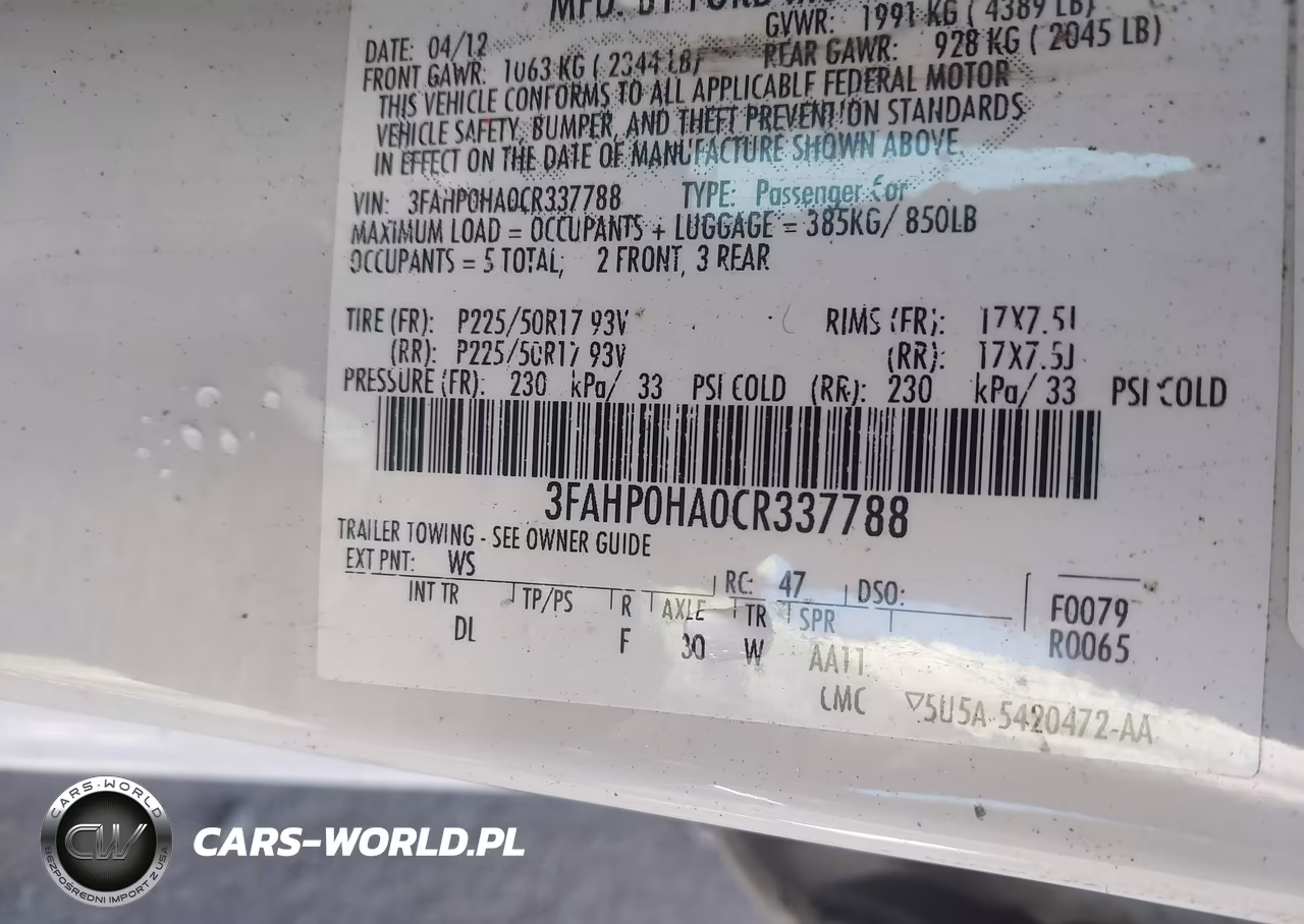 2012 Ford Fusion Se VIN:3FAHP0HA0CR337788 - 9