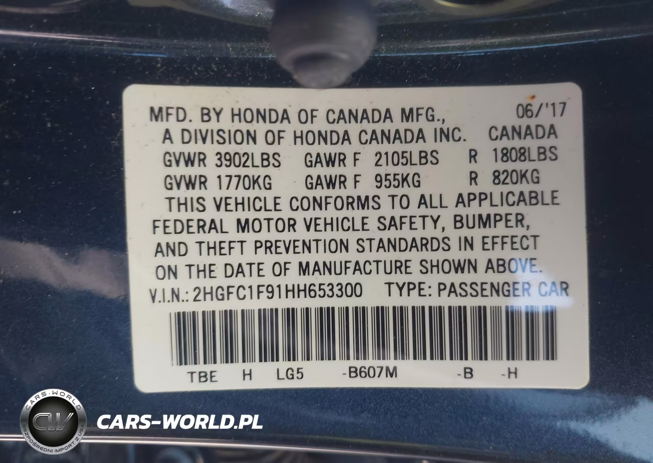 2017 Honda Civic Touring VIN:2HGFC1F91HH653300 - 9