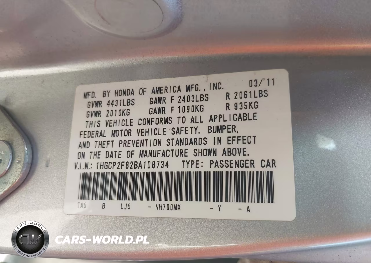 2011 Honda Accord 2.4 Ex-L VIN:1HGCP2F82BA108734 - 9