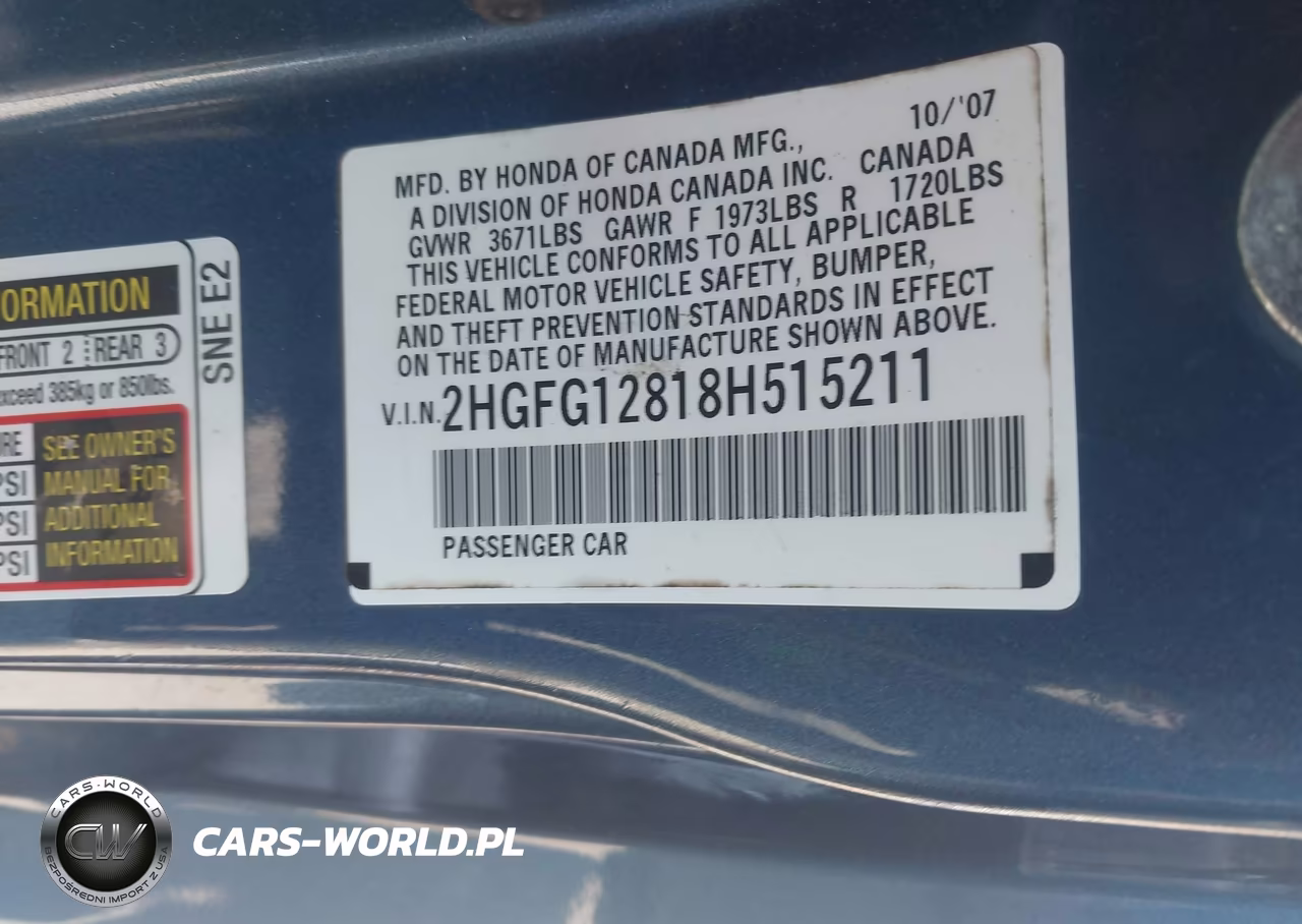 2008 Honda Civic Ex VIN:2HGFG12818H515211 - 9