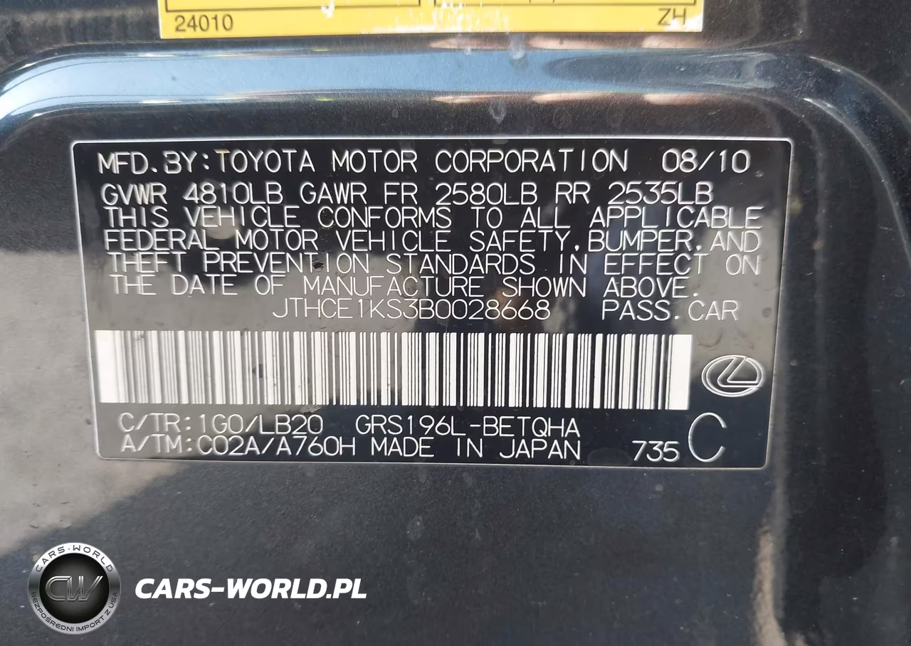 2011 Lexus Gs 350 VIN:JTHCE1KS3B0028668 - 9
