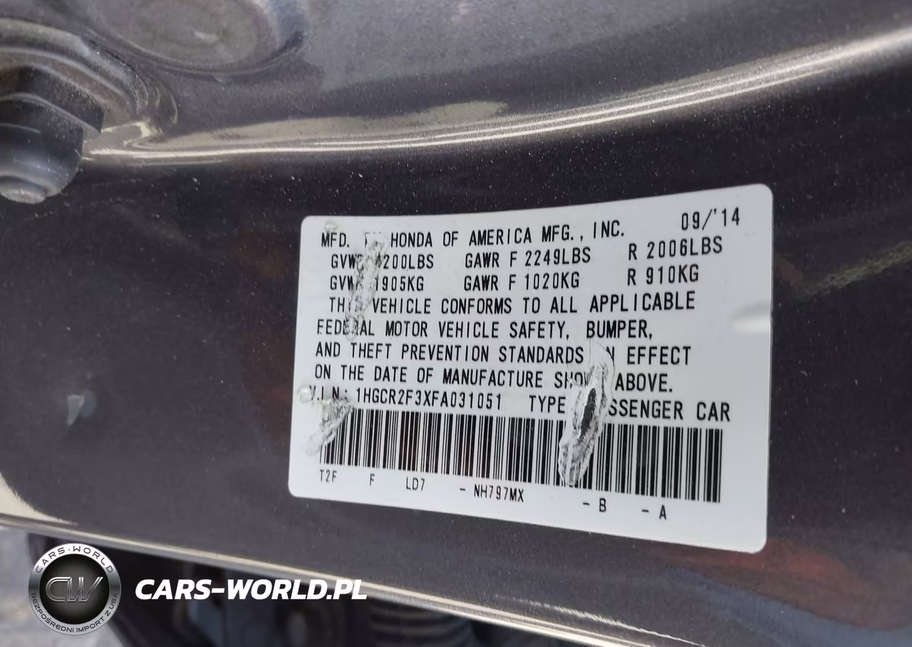 2015 Honda Accord Lx VIN:1HGCR2F3XFA031051 - 9