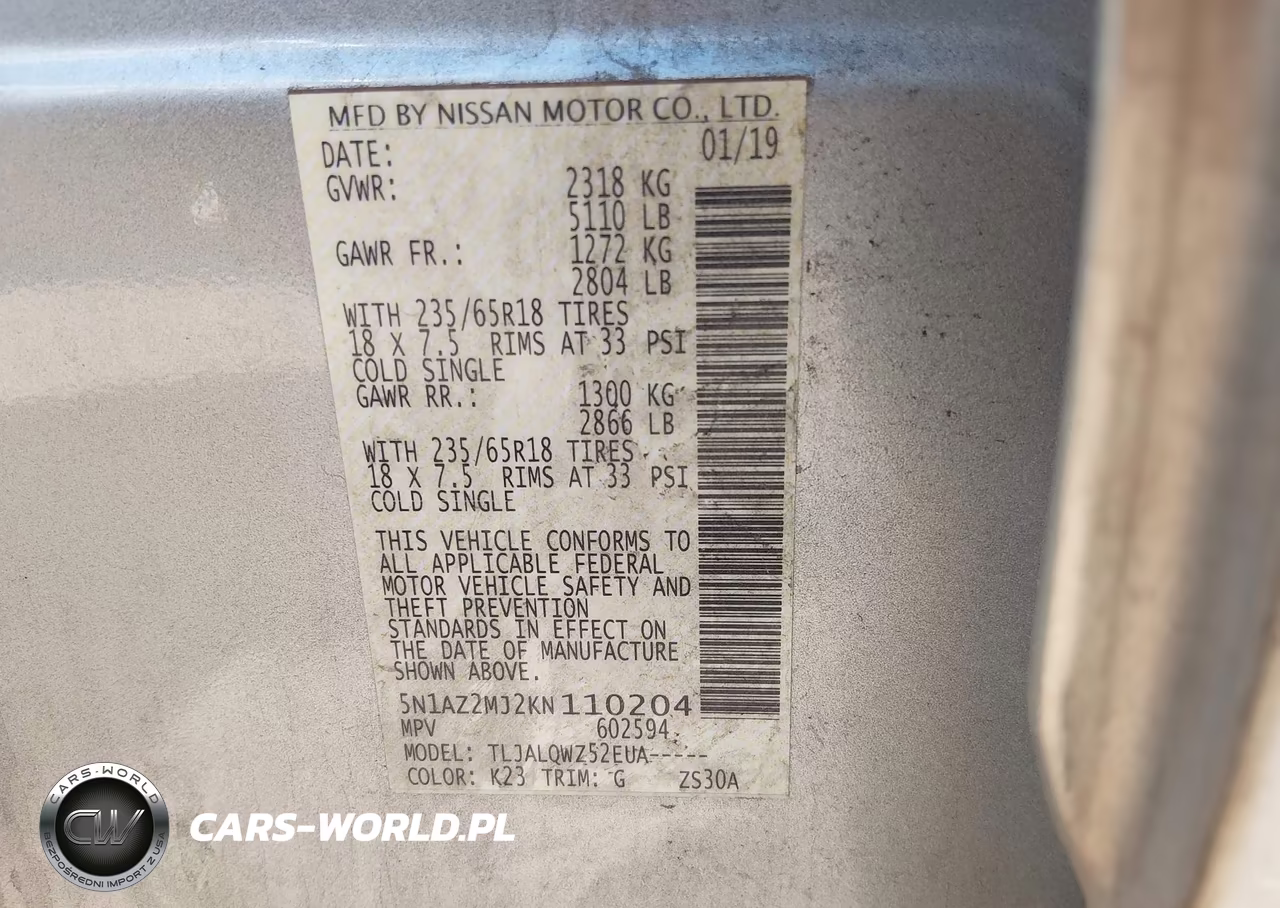 2019 Nissan Murano Sv VIN:5N1AZ2MJ2KN110204 - 9