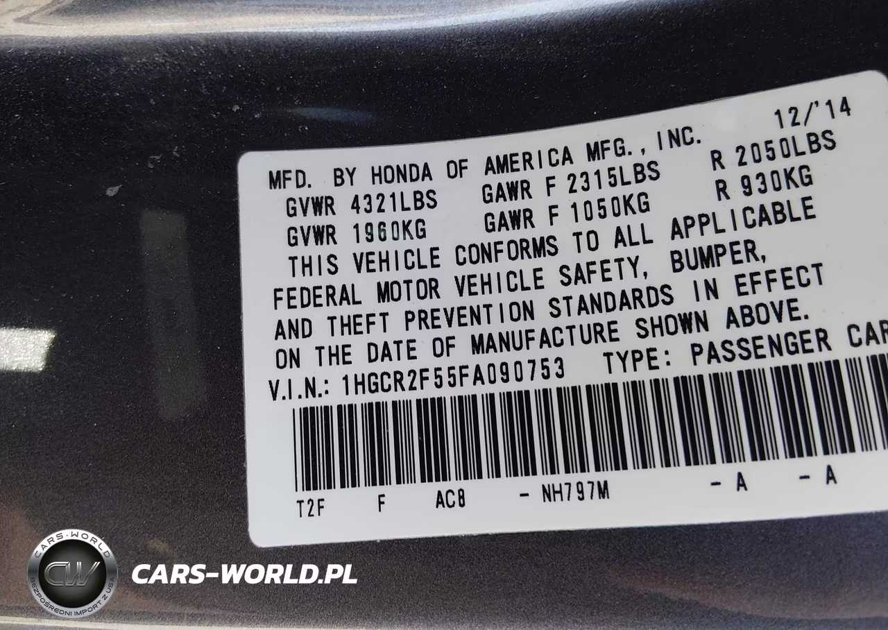 2015 Honda Accord Sport VIN:1HGCR2F55FA090753 - 9