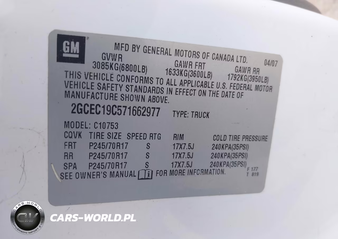 2007 Chevrolet Silverado 1500 Work Truck VIN:2GCEC19C571662977 - 9