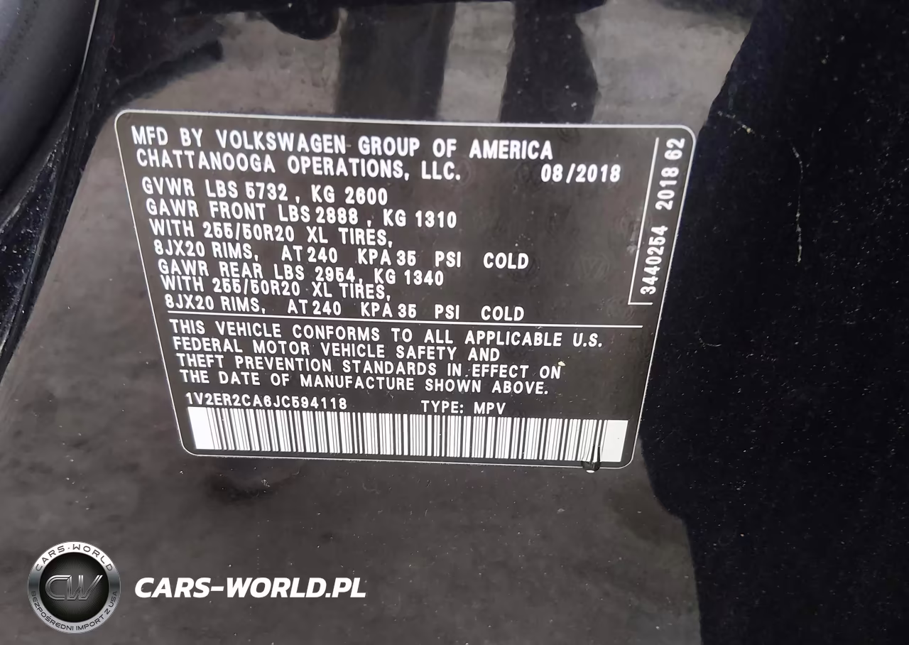 2018 Volkswagen Atlas 3.6L V6 Sel VIN:1V2ER2CA6JC594118 - 9