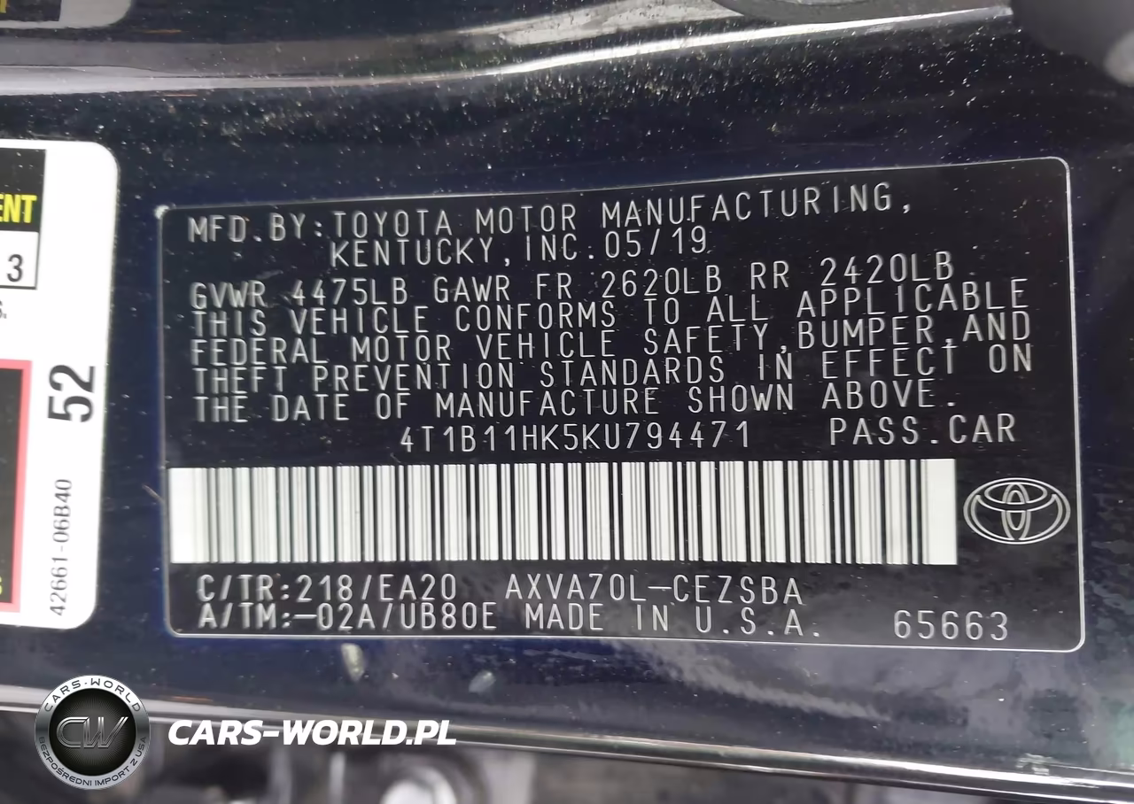 2019 Toyota Camry Se VIN:4T1B11HK5KU794471 - 9
