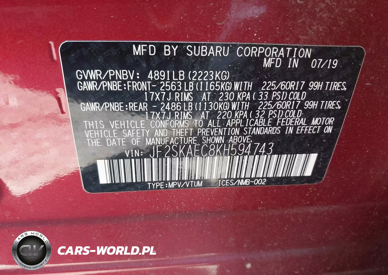 2019 Subaru Forester Premium VIN:JF2SKAEC8KH594743 - 9