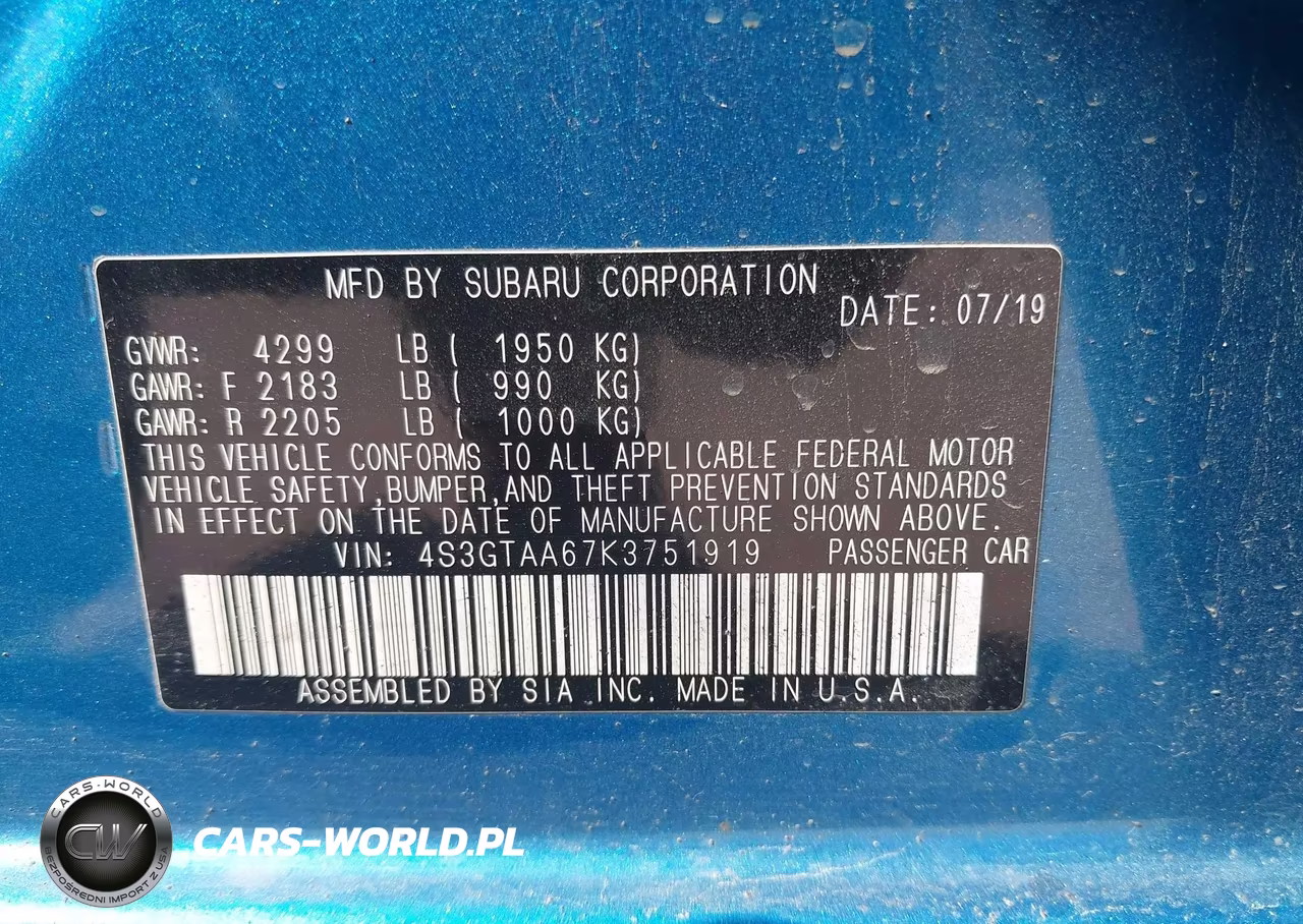 2019 Subaru Impreza 2.0I VIN:4S3GTAA67K3751919 - 9