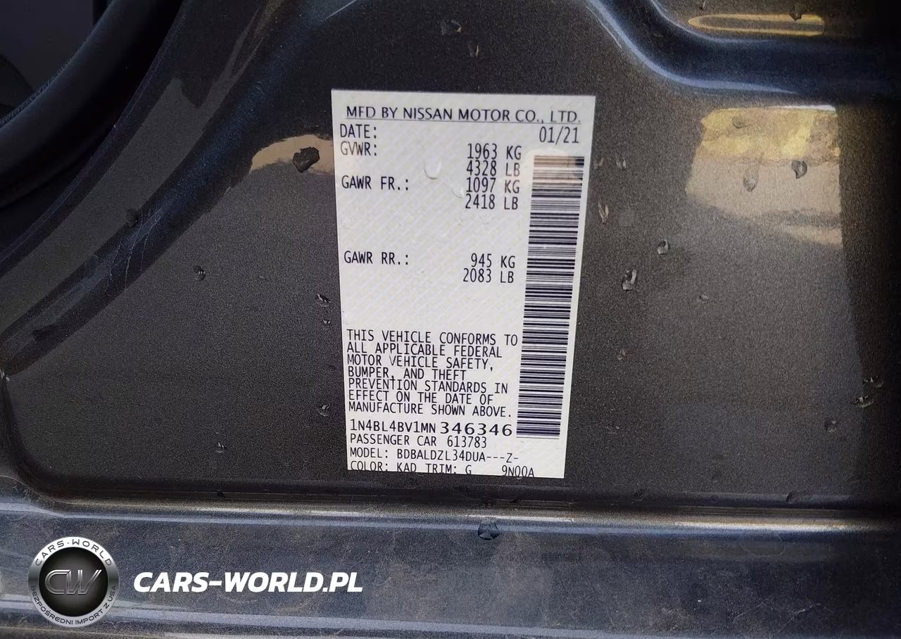 2021 Nissan Altima S Fwd VIN:1N4BL4BV1MN346346 - 9