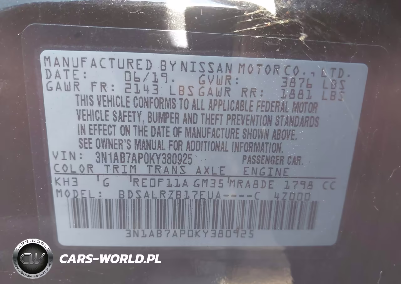 2019 Nissan Sentra Sr VIN:3N1AB7AP0KY380925 - 9