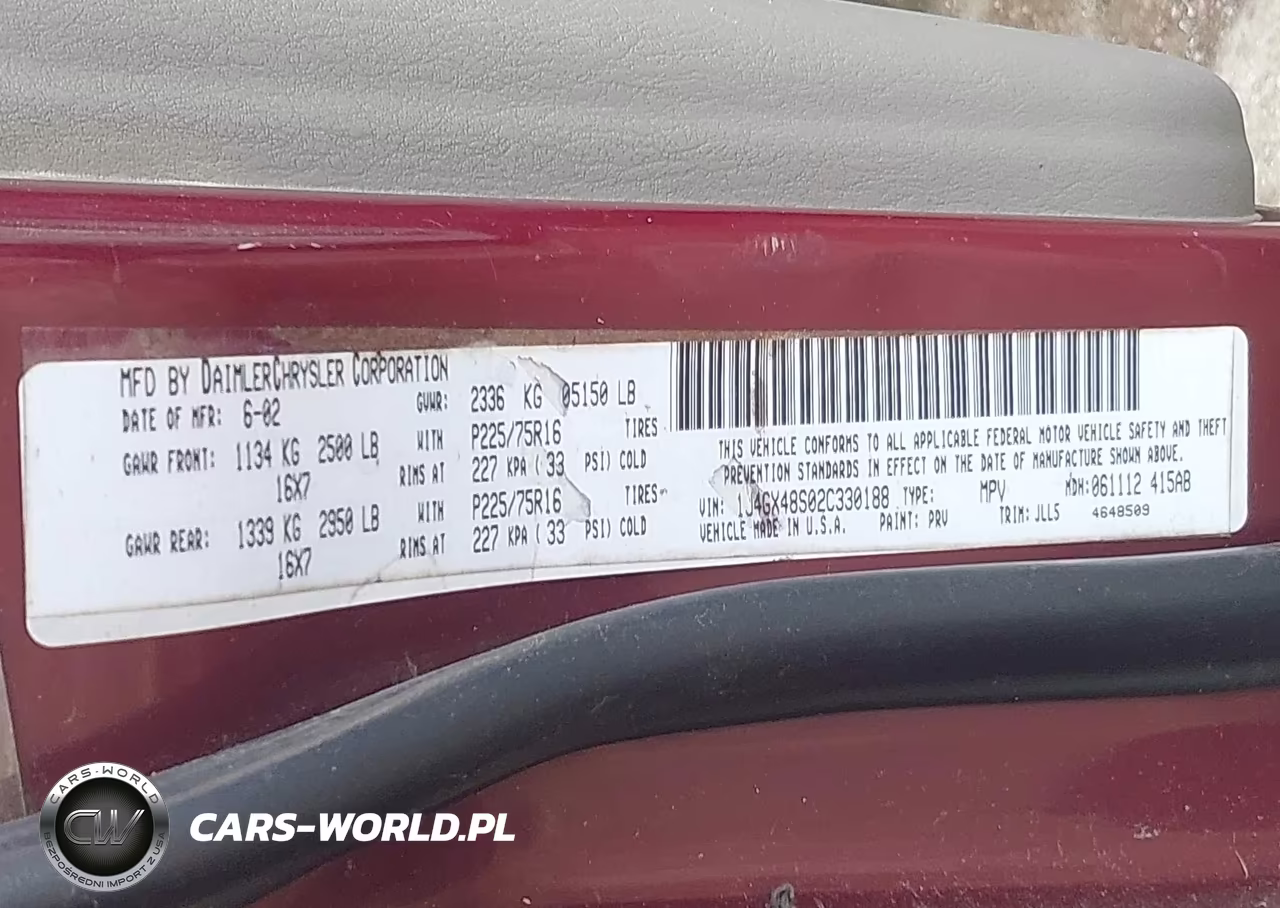 2002 Jeep Grand Cherokee Laredo VIN:1J4GX48S02C330188 - 9