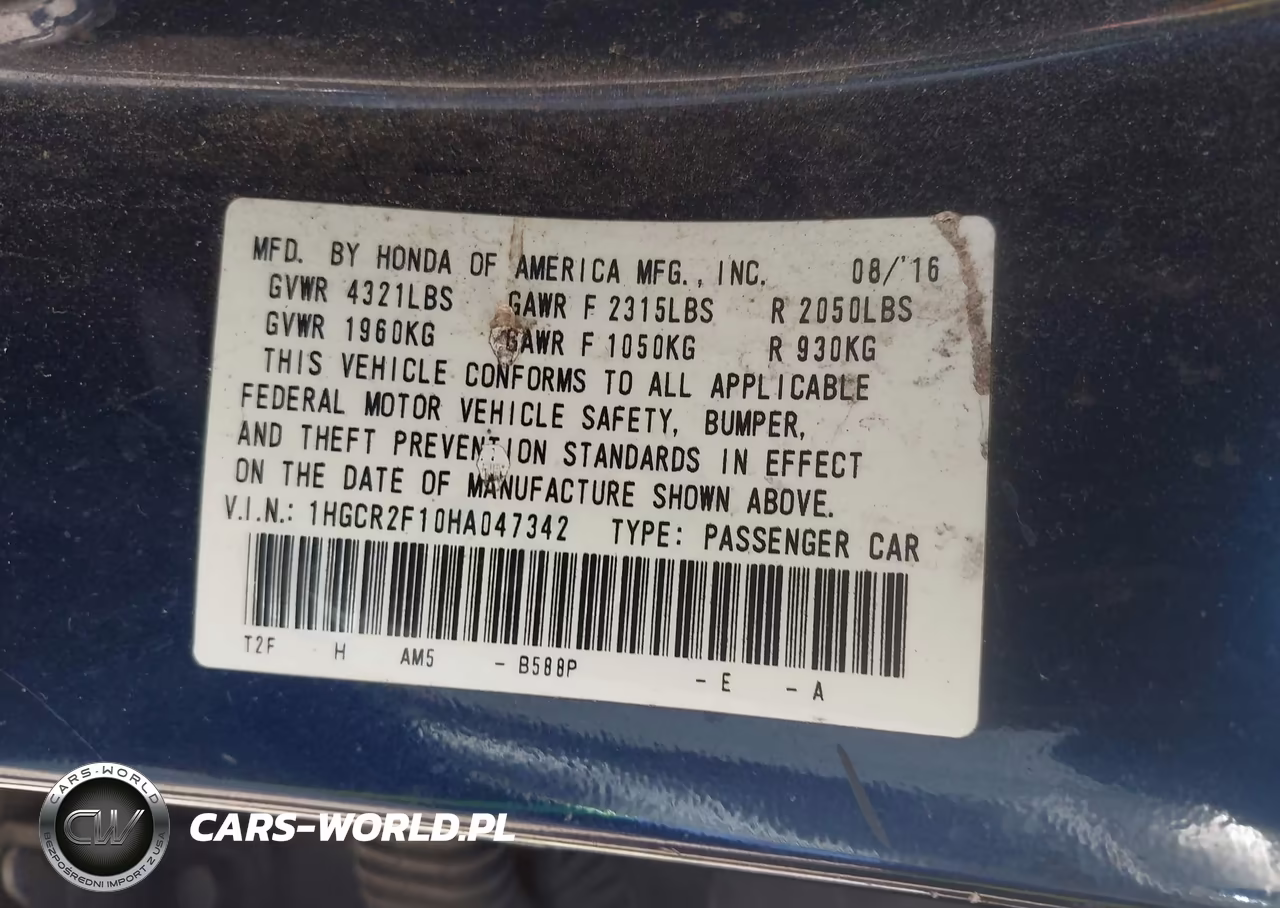 2017 Honda Accord Sport Se VIN:1HGCR2F10HA047342 - 9