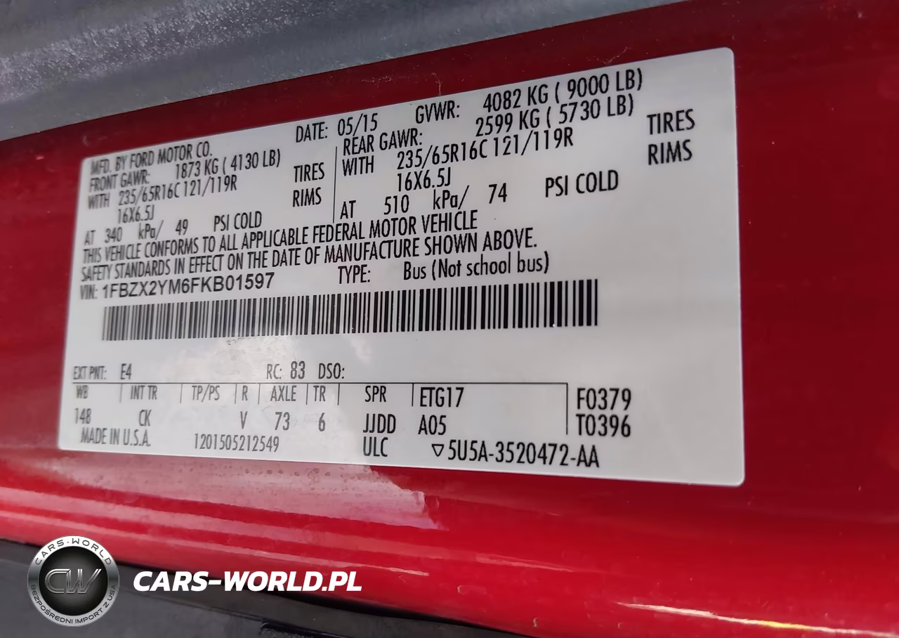 2015 Ford Transit-350 Xlt VIN:1FBZX2YM6FKB01597 - 9