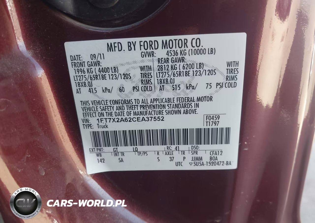 2012 Ford F-250 Lariat VIN:1FT7X2A62CEA37552 - 9