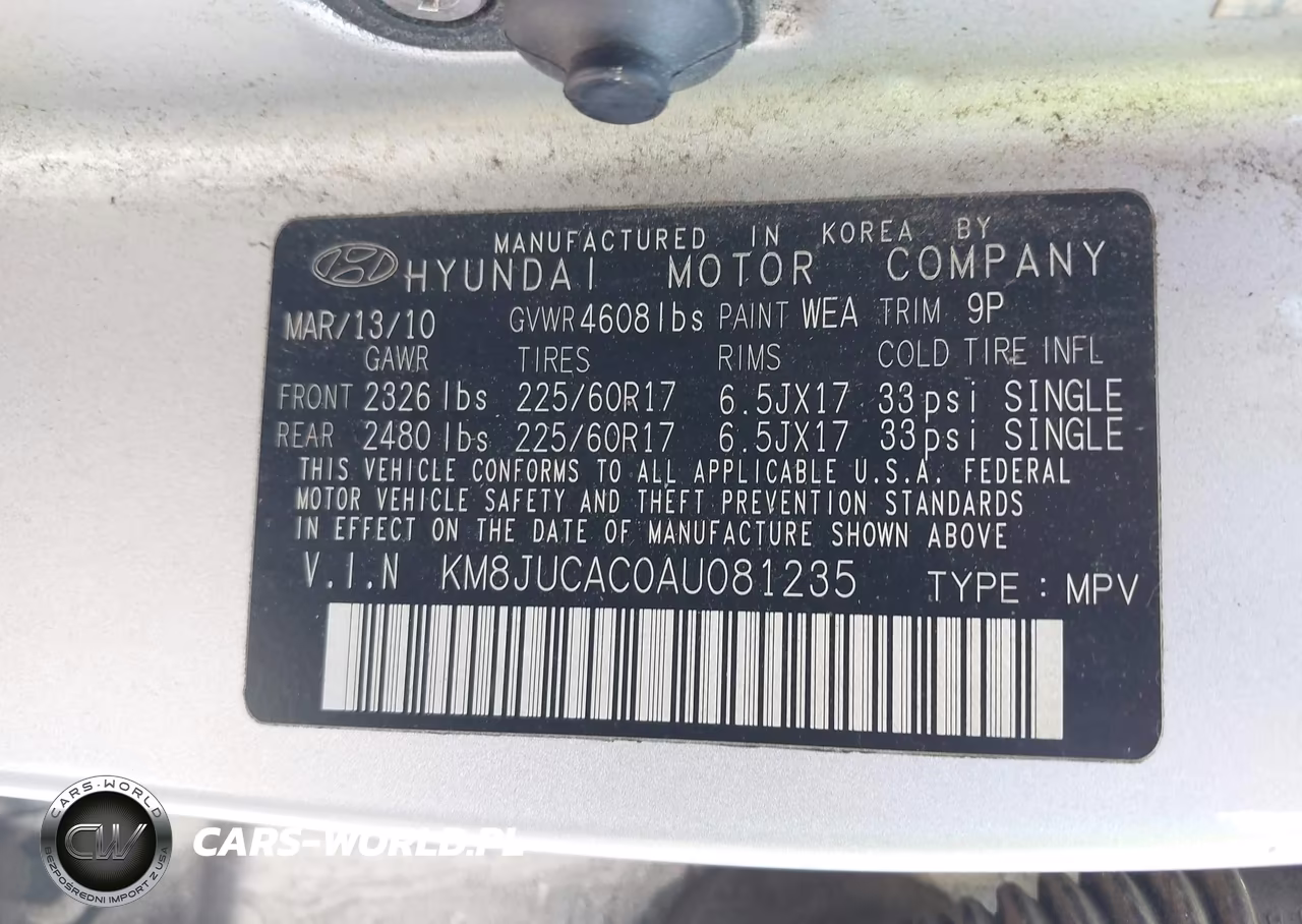 2010 Hyundai Tucson Gls VIN:KM8JUCAC0AU081235 - 9