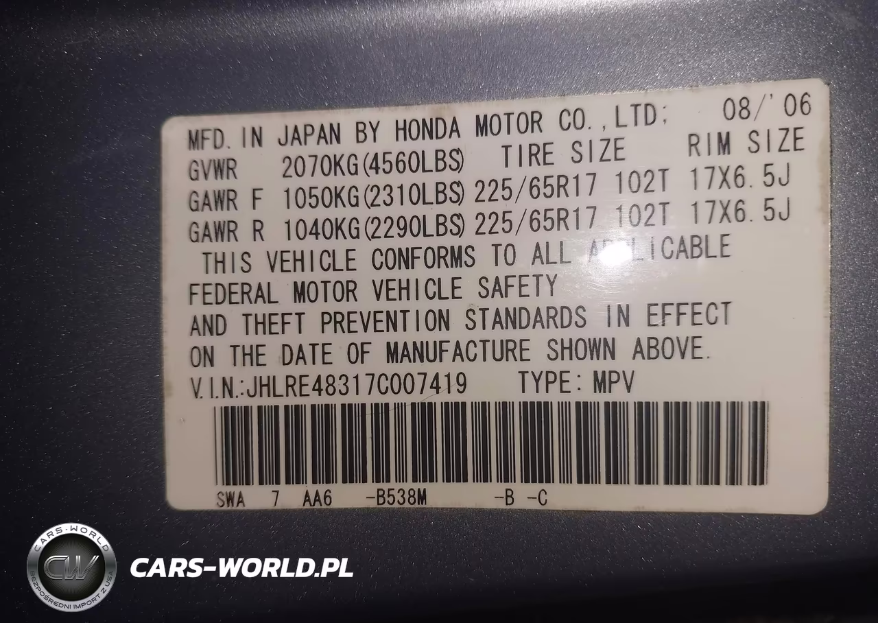 2007 Honda Cr-V Lx VIN:JHLRE48317C007419 - 9