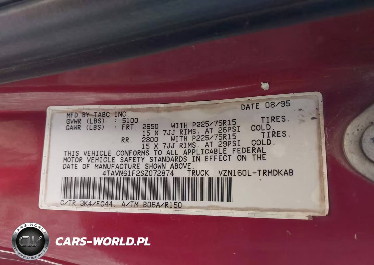 1995 Toyota Tacoma VIN:4TAVN61F2SZ072874 - 9