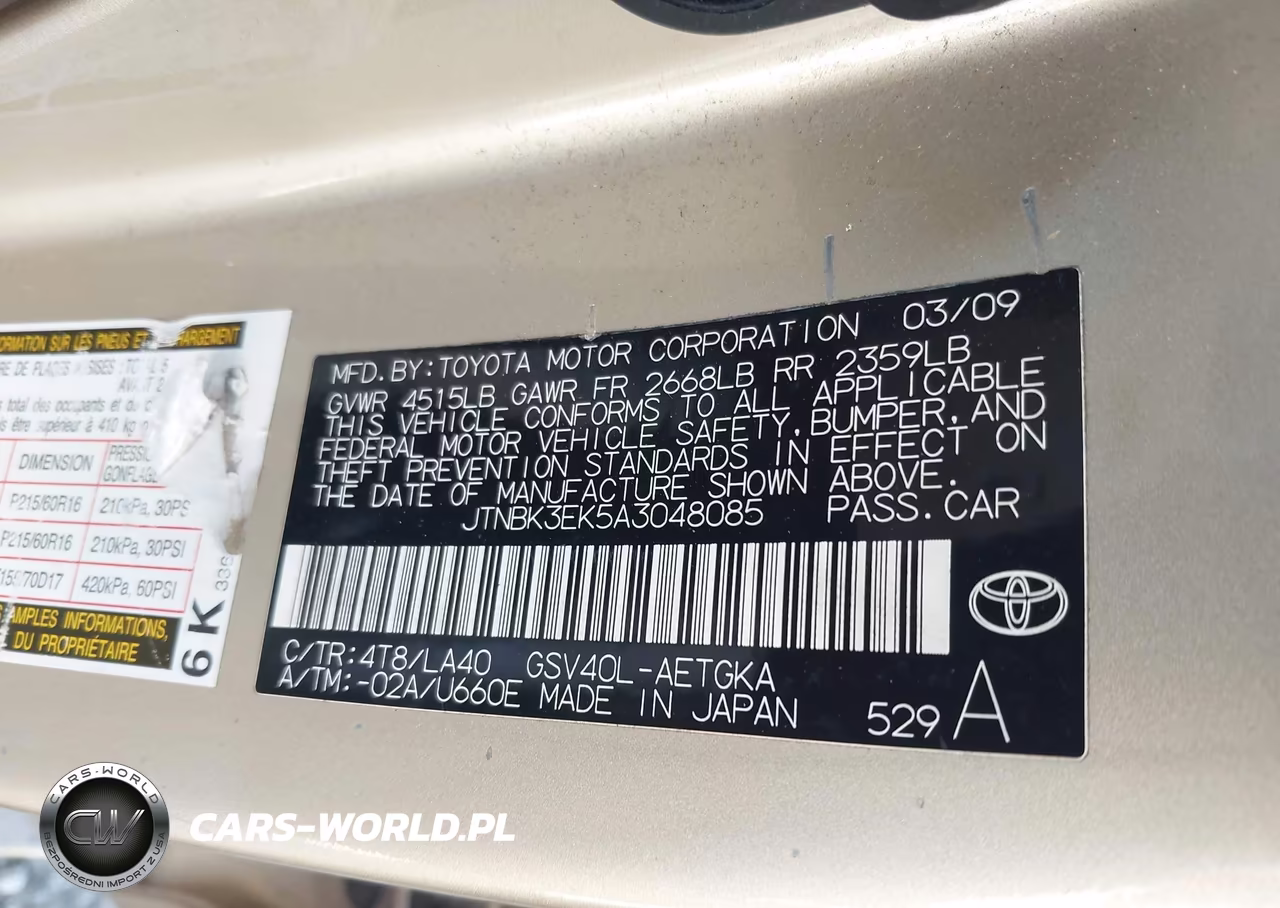 2010 Toyota Camry Xle V6 VIN:JTNBK3EK5A3048085 - 9