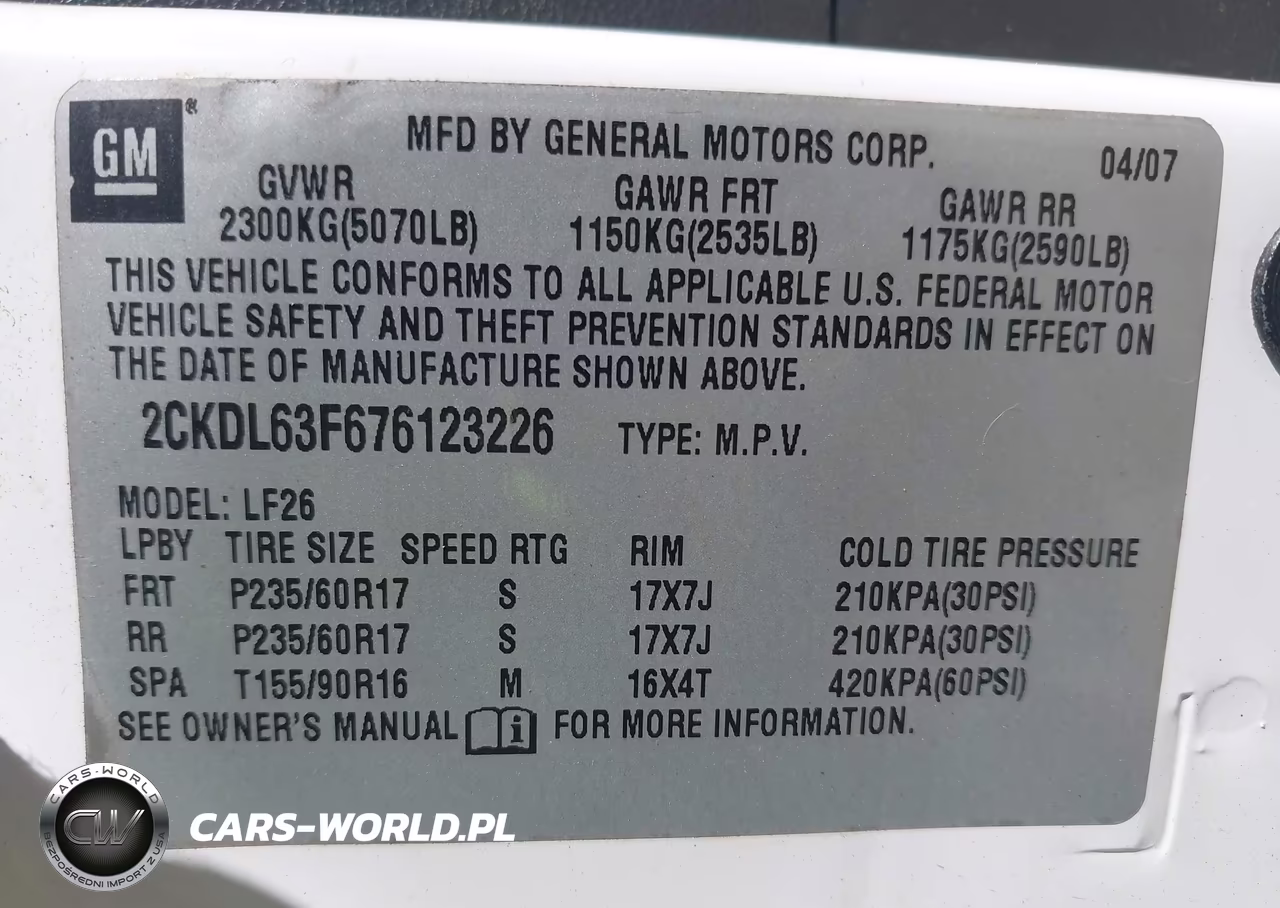 2007 Pontiac Torrent VIN:2CKDL63F676123226 - 9