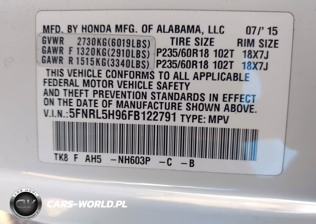 2015 Honda Odyssey Touring-Touring Elite VIN:5FNRL5H96FB122791 - 9