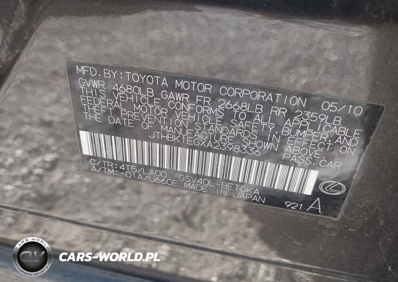 2010 Lexus Es 350 VIN:JTHBK1EGXA2398336 - 9